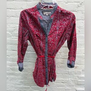 Chic Red and Gray Women's tie blouse by French designer Tatienne EUC